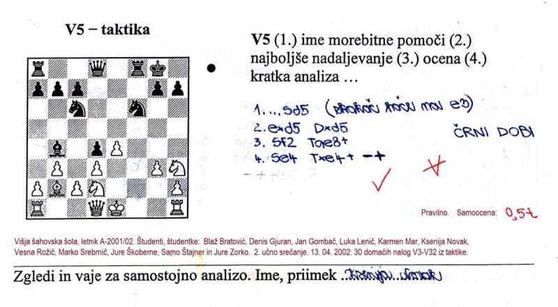 K. Novak: Rešitev V5 iz taktike